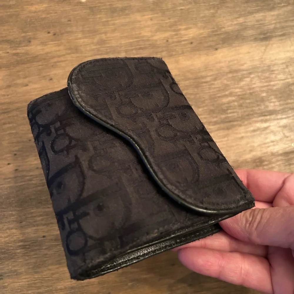 Dior Black Saddle Cloth Wallet Coin leather